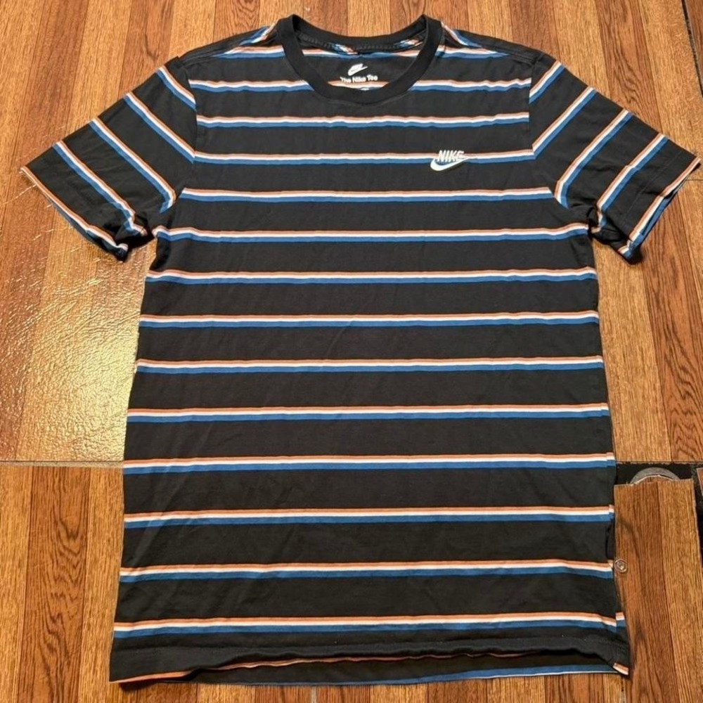 Nike Black Striped Cotton Club Crew Shirt Small